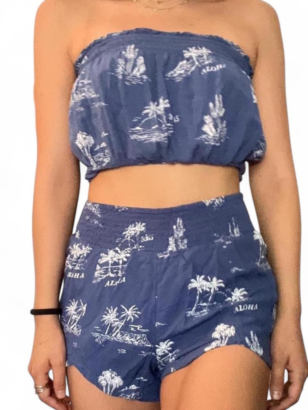 Billabong Blue Aloha Print Strapless Crop Top